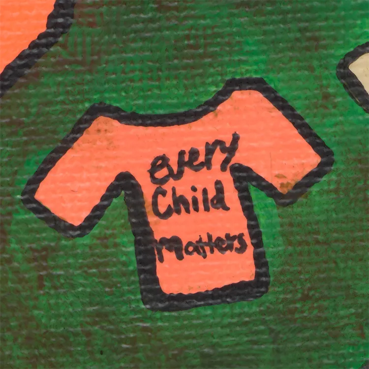 Orange T-shirt with the hand-lettered words "Every Child Matters" in black lettering.